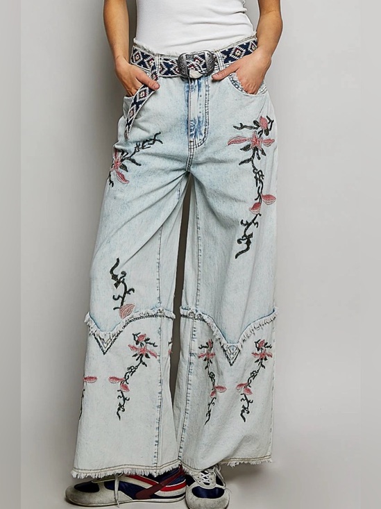 POL Denim - New POL Embroidered Wide-Leg Jeans ~ Light Wash